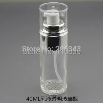 

NEW ARRIVAL 40ml transparent glass bottle with silver pump for serum or lotion or foundation or emulsion containing