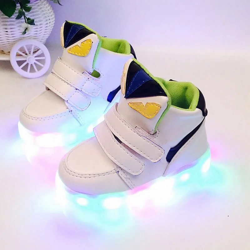 Spring autumn 2016 hot sale children's running shoes boys girls leather PU emitting shoes with LED kids fashion glowing