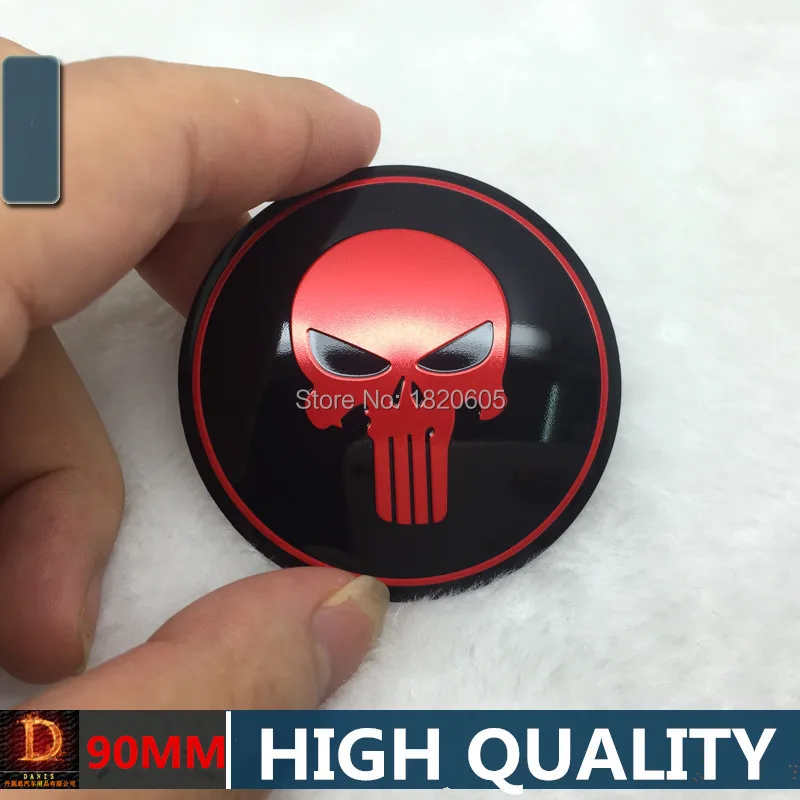 

4pcs 90mm 9cm Red Wheel Center Hub Caps Punisher Skull Logo Badge Metal Emblem Decal Sticker For Auto Car For VW Toyota Audi