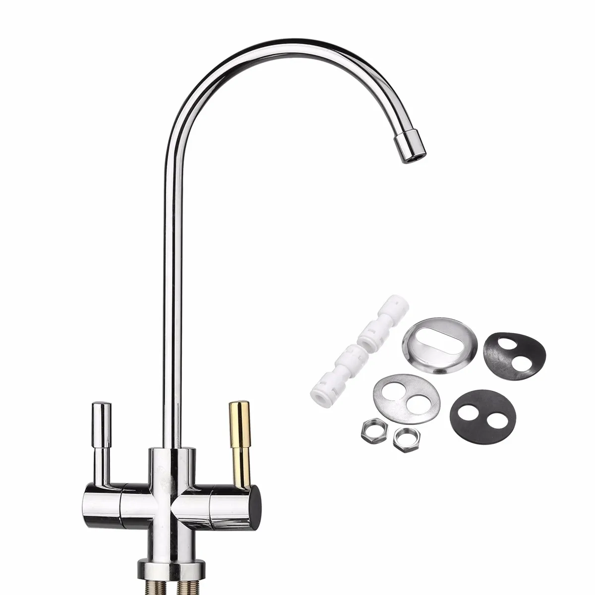 

Hot Sale 1/4'' Drinking RO Water Filter Faucet Stainless Steel Finish Reverse Osmosis Sink Kitchen Double Holes Water Intake
