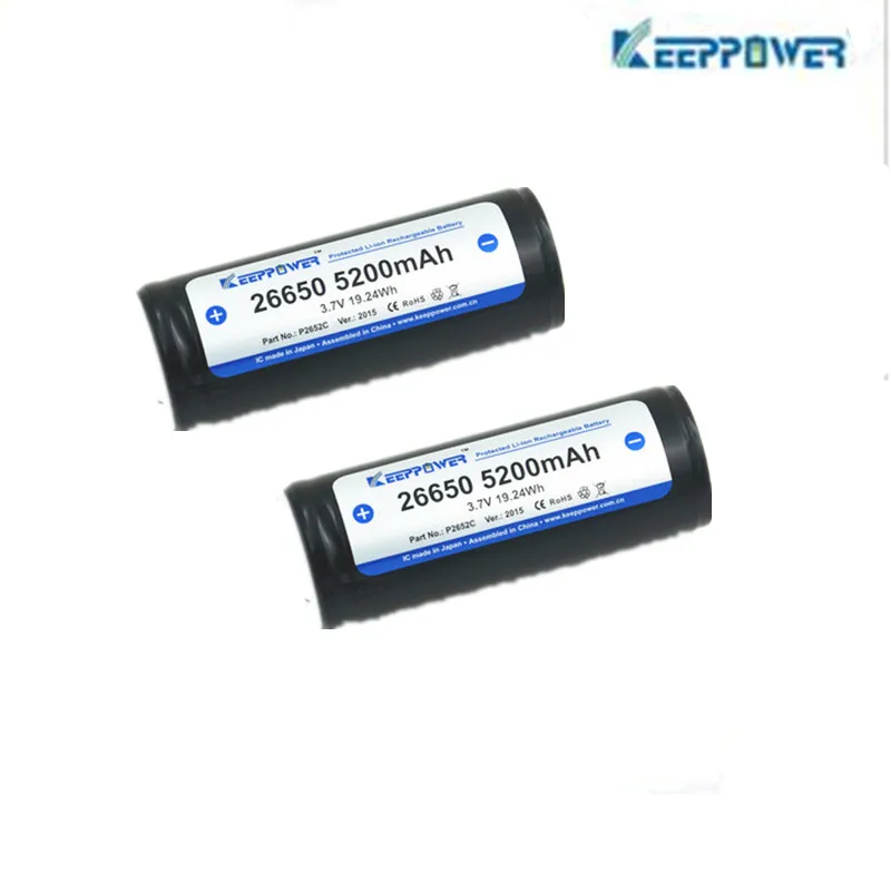 2 шт. Keeppower 26650 5200 мАч или 5500 3 7 В 19 24 Вт/ч литий ионный аккумулятор оригинальный