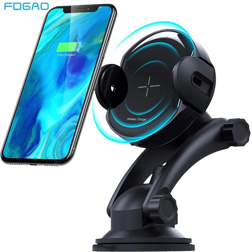 Fdgao Car Wireless Charger Automatic Clamping Phone Holder Cup for iPhone XS Max XR X 8 QI Charging For Samsung S10 S9 S8 Note 9