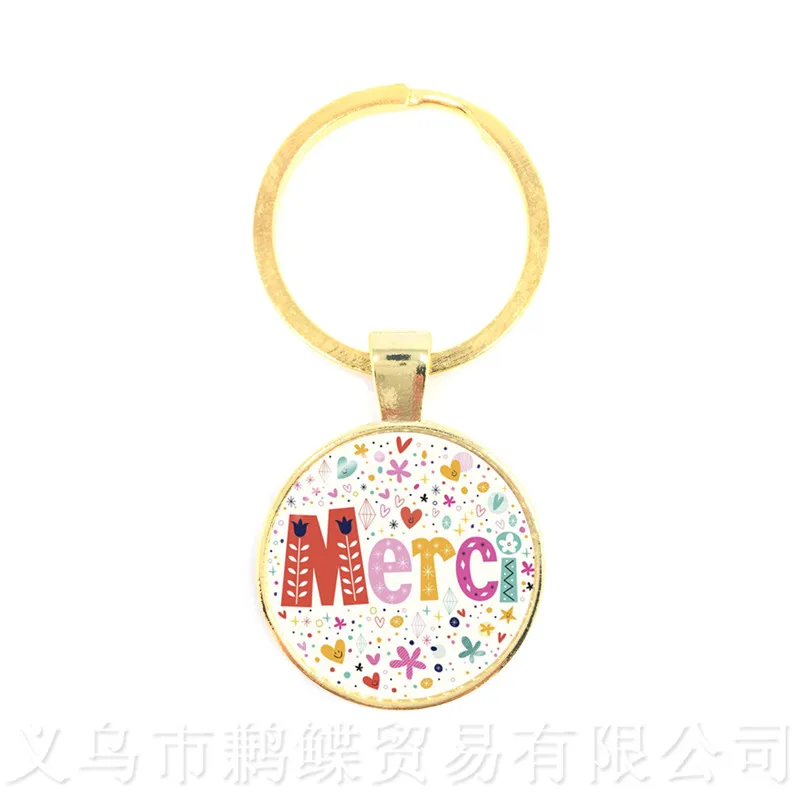 

Teacher's Day Gifts Keyring Bee picture Merci Maitresse Keychain Men Women Charm Merci Maitresse Jewlery Keyholder