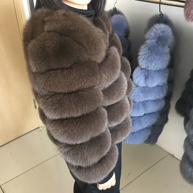 maomaokong 50CM Natural Real Fox Fur CoatWomen Winter natural fur Vest Jacket Fashion silm Outwear Real Fox Fur Vest Coat Fox 2