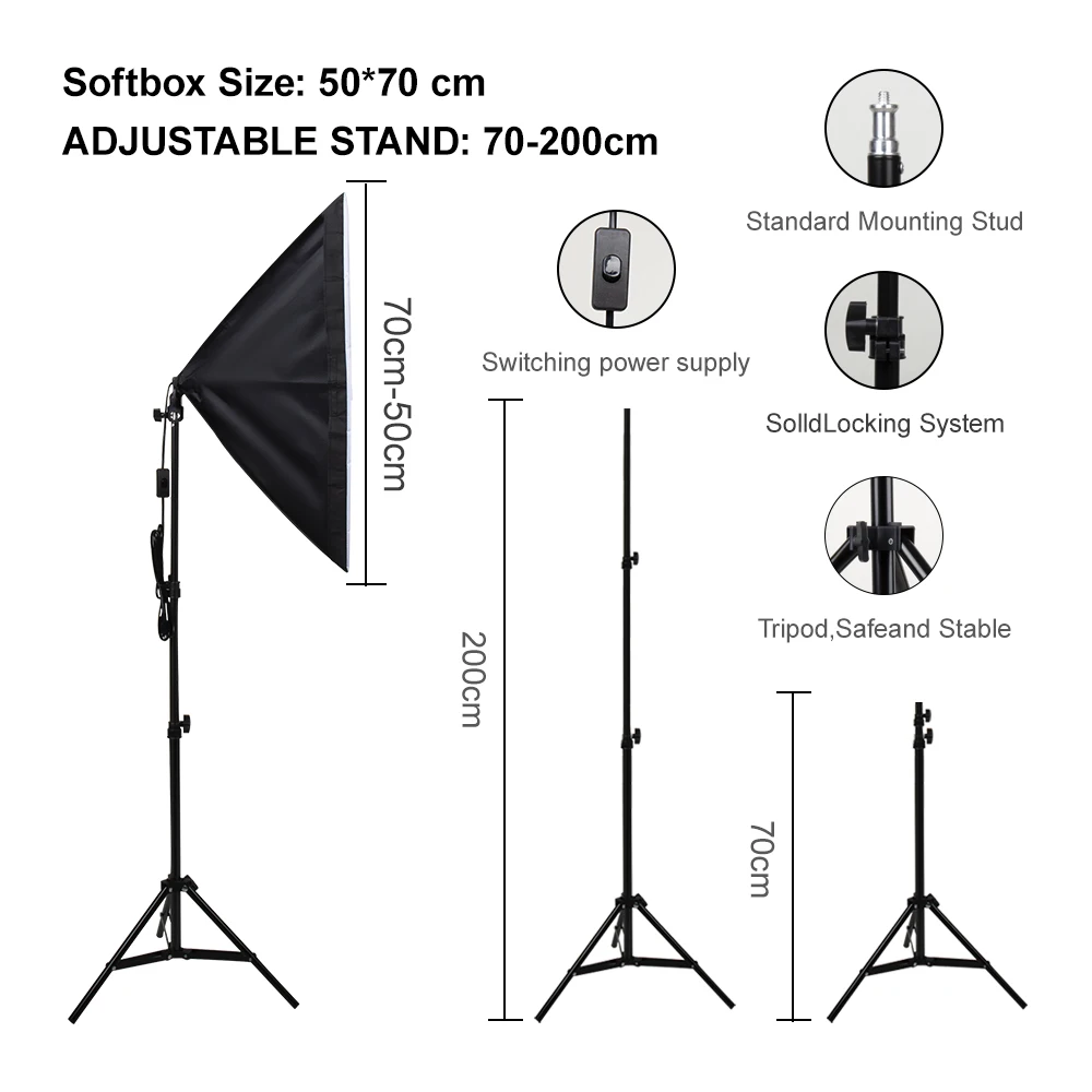 Yizhestudio Фото Студийный набор софтбоксов 50*70 см светильник ing коробка 220V 58W лампы с 2 м светильник подставка для фотосъемки светильник Рассеиватель Вспышки