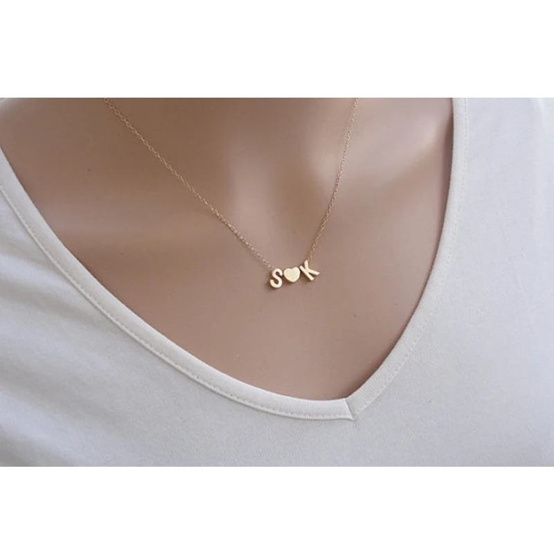 

3pcs/Set Custom Select Letter Initial Name Love Heart Necklace Couple Pendant Charm Jewelry Letter Chain love gift