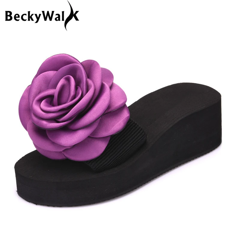 BeckyWalk/Летняя женская обувь пляжные шлепанцы на платформе вьетнамки танкетке