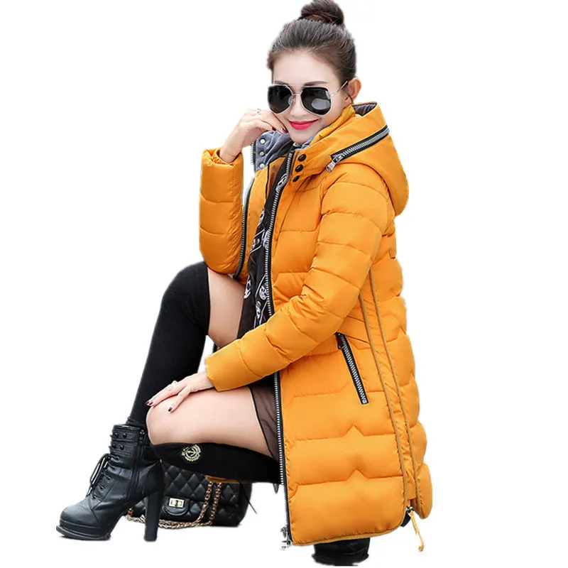 New Wadded Winter Jacket Women Cotton Long Jacket Fashion 2017 Girls Padded Slim Plus Size Hooded Parkas Stand Collar Coat C423
