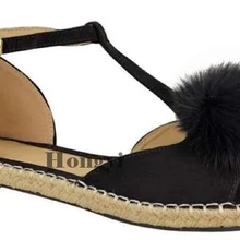 Лето Пом Гладиаторы с вырезами sandalias mujer модная обувь с открытым носком из флока сандалии на плоской подошве женские меховые мяч sandalia feminina