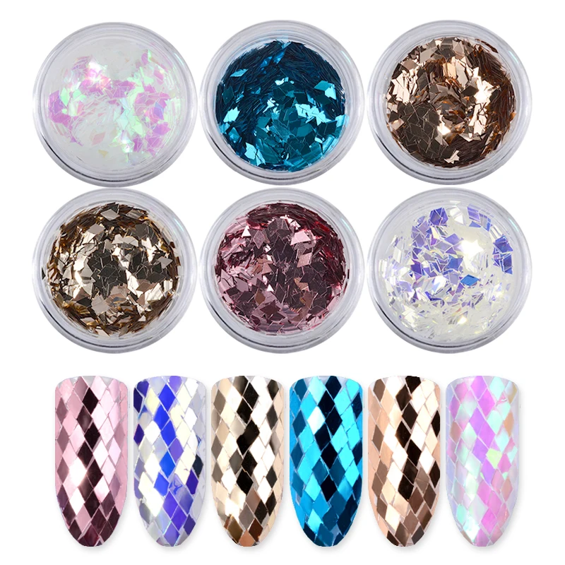 

6Pcs/set Holo Diamond Sparkling Nail Sequins Glitters Set Rhombus 3d Dazzling Charm