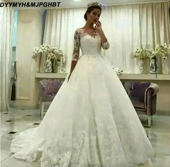 Elegant Long Sleeve Ball Gown Lace Wedding Dresses 2019 Elegant Long Sleeve Ball Gown Lace Wedding Dresses 2019