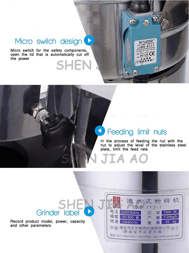 Из нержавеющей стали, Электрический потока мельница YF3-1 ультра-тонкой непрерывной подачи мясорубки китайский лекарственные материалы