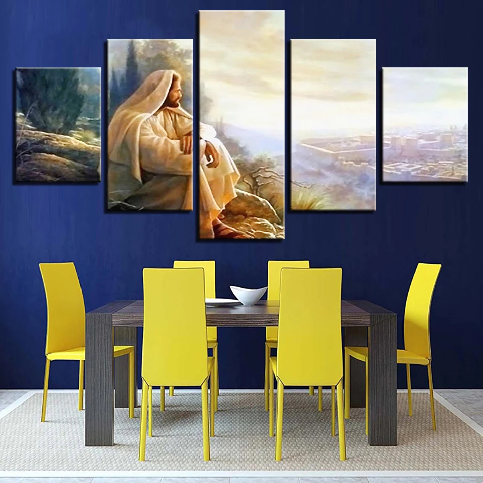 Canvas HD Prints Paintings Modular Wall Art Glory To God Pictures Framework 5 Pieces Jesus Christ Poster Home Decor Living Room