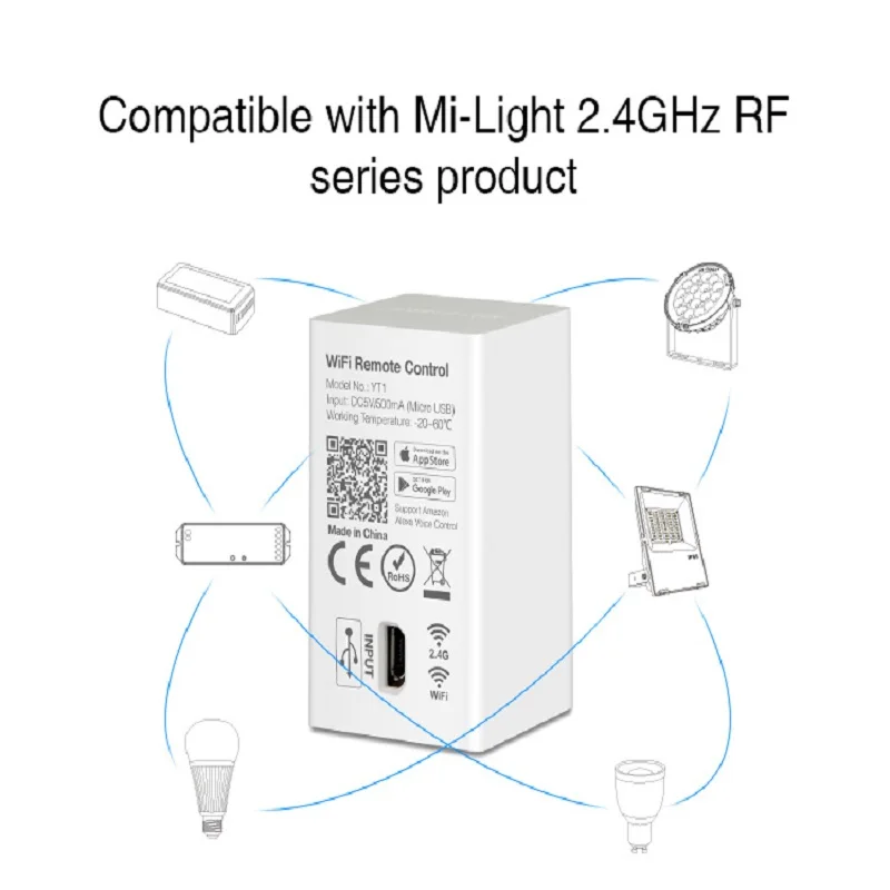 

Milight WiFi Wireless LED Controller YT1 Remote WIFI Amazon Alexa Voice Control & Smartphone APP work with Mi.light 2.4G Series