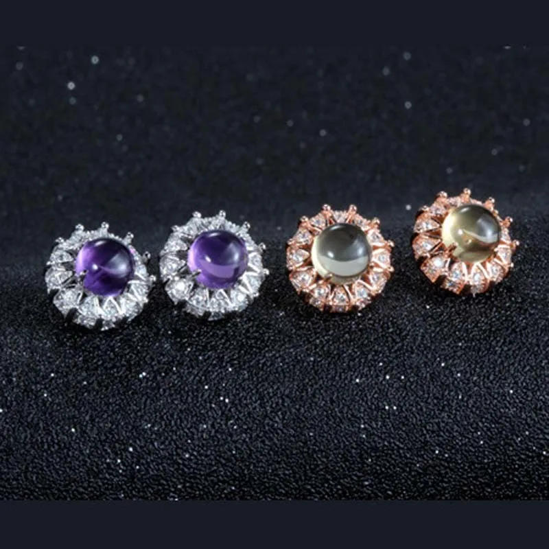 

Natural Amethyst Citrine Stud Earrings In 925 Sterling Silver Fashion Lovely Woman Girl Jewelry Elegant Birthstone Birthday Gift