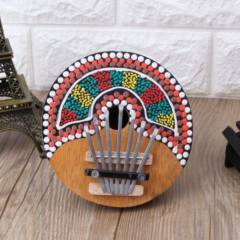  7 Key Finger Kalimba Thumb Piano Pocket Tunable Coconut Shell Painted Keyboard Marimba Wood Musical