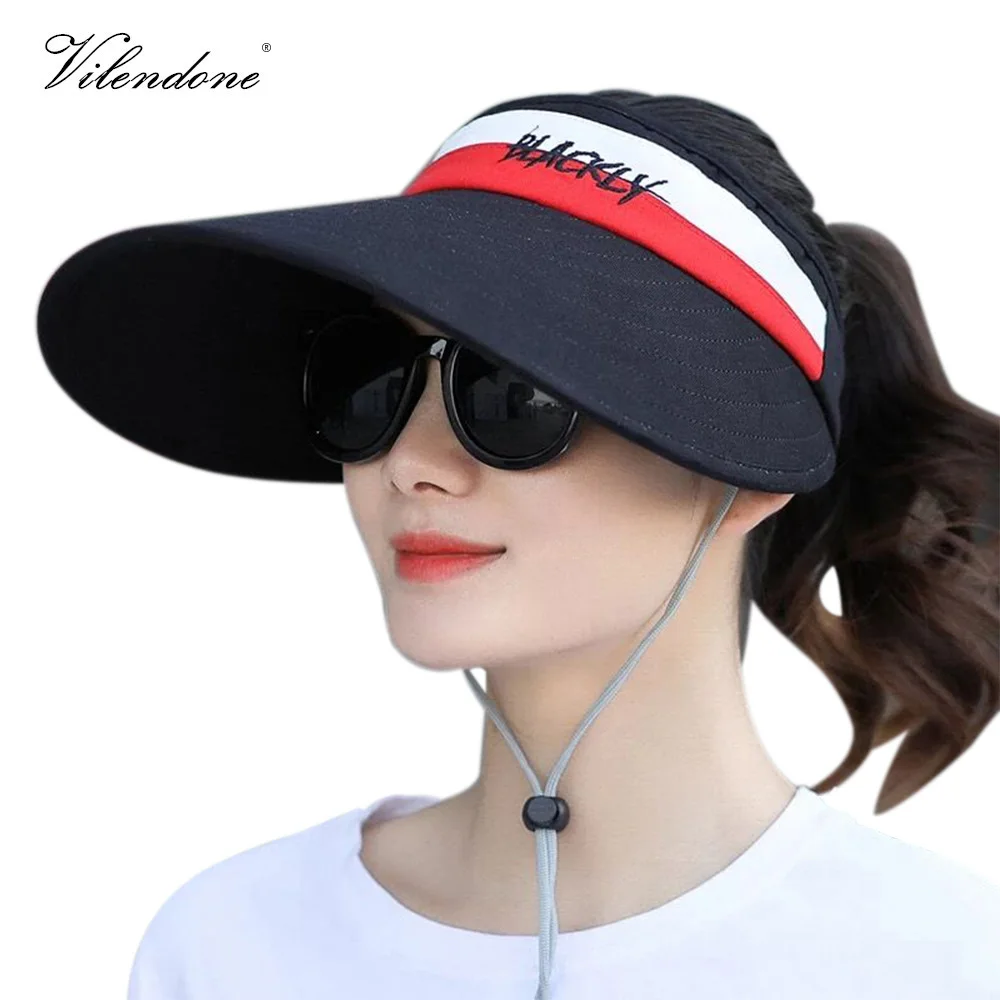 

2019 New Sun Hat Women Beach UV-Protection Caps Vacation Big Wide Brim Hats Letter Printing Empty Top Femme Casquette O4M234