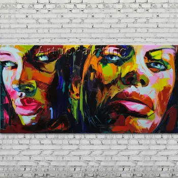 

Palette knife portrait Face Oil painting Character figure canva Hand painted Francoise Nielly wall Art picture 12-24