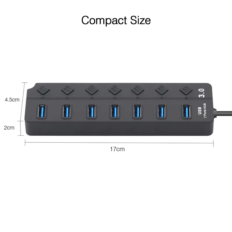 Usb концентратор 3,0 5 Гбит/с, высокая Скорость 7 Порты и разъёмы Usb 3,0 концентратор разветвитель на переключатель включения/выключения для Macbook ноутбука ПК с сенсорным экраном штепсельная вилка стандарта США