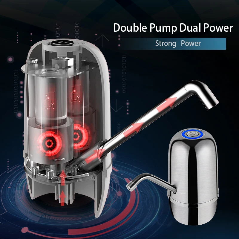 Mini Cold Water Dispenser Stainless Steel Powerful Dual Pumps Rechargeable Automatic Electric Gallon Water Bottle Pump Dispenser