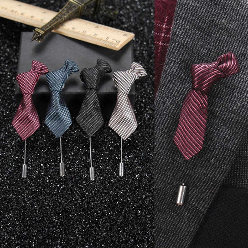 

New Popular Men Stripped Tie Shape Brooch for Suit Decor Fashion Wedding Groomsman Brooches Pin Apparel Accessories