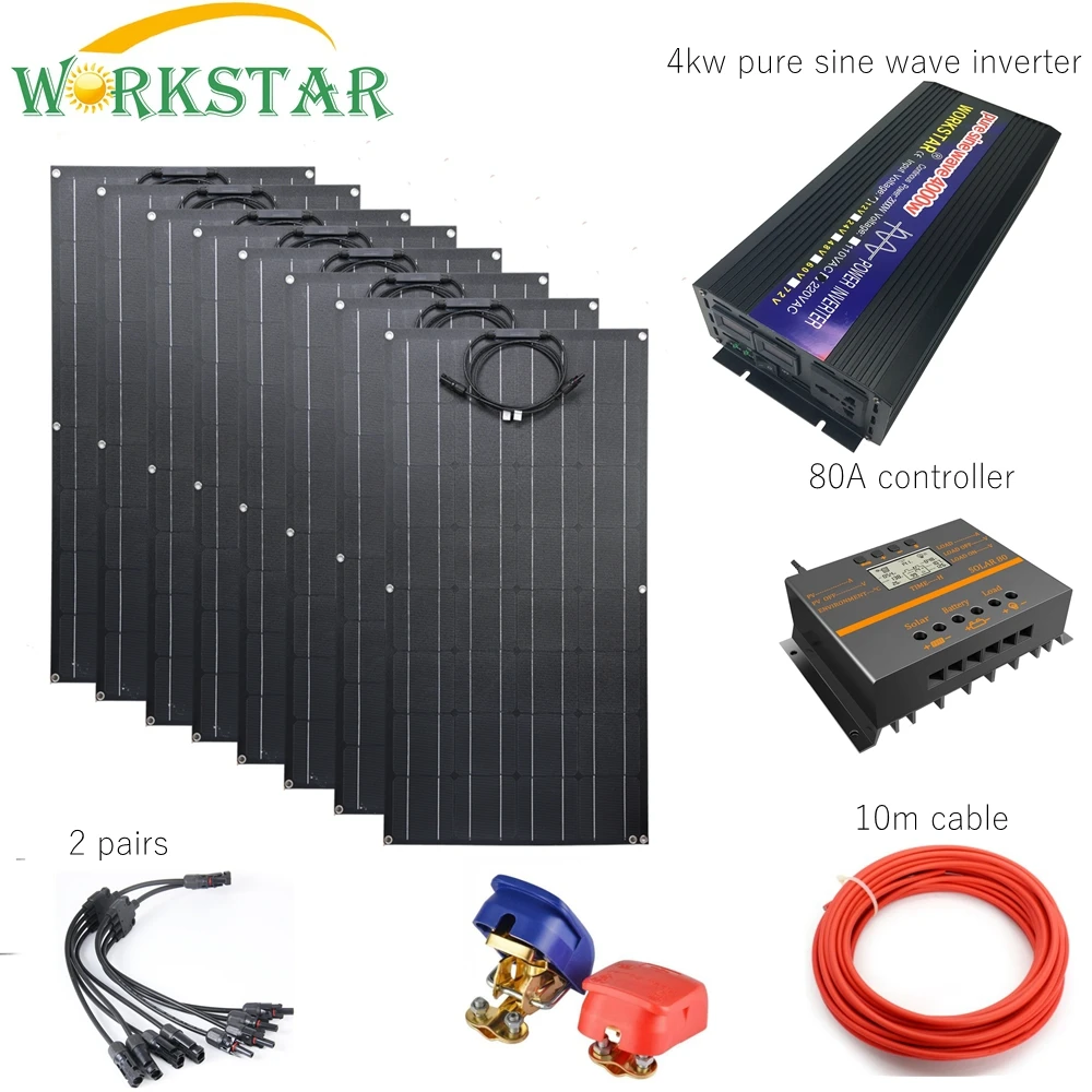 Purchase Offer for  WORKSTAR ETFE 100w Flexible Solar Panel 8pcs ETFE Solar Charger Off Grid 800W Solar System With 4kw