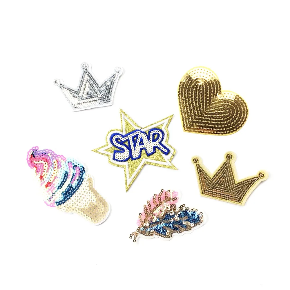 Crown Star Sequin Iron On Patches For Clothing Appliques For Garment