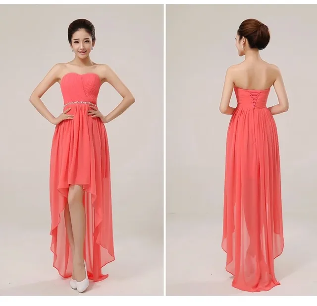 Short Front Long Back A Line Sweetheart Bridesmaid Dresses Chiffon