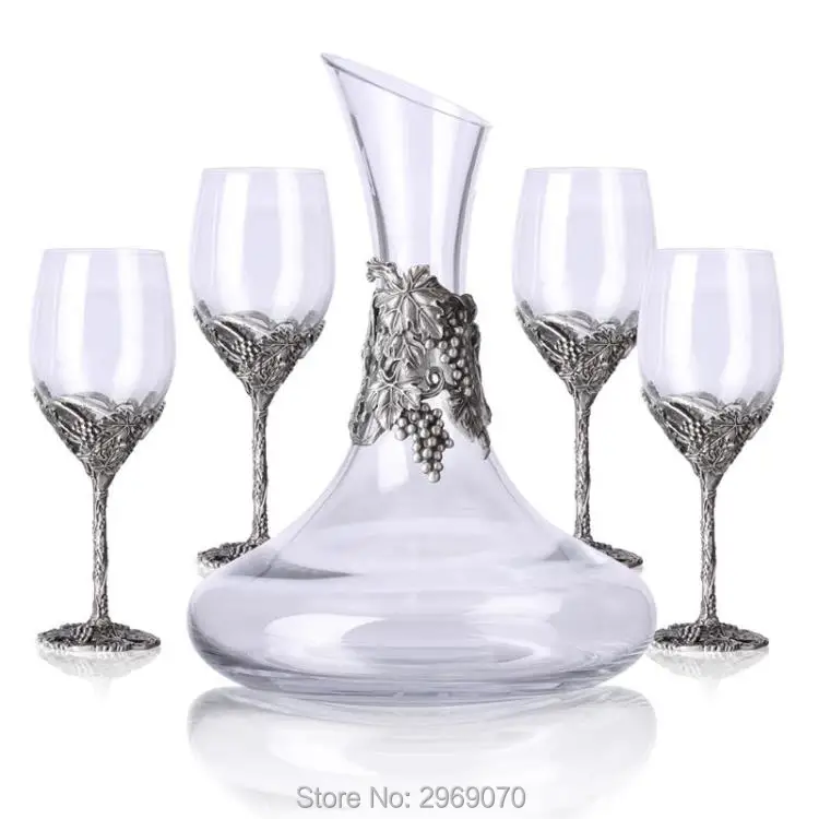 Luxury Wine Glass Set Hand Made Artistic Design Electroplate Silver