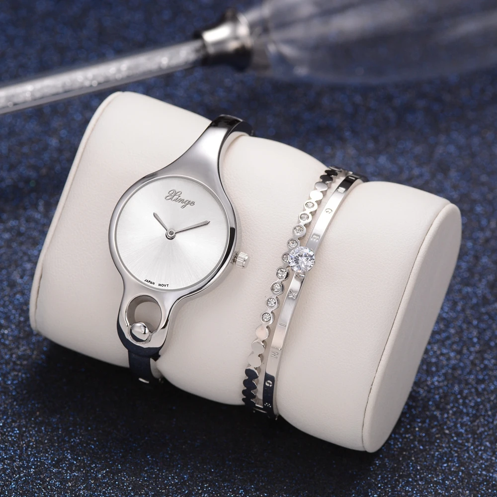 

Xinge Brand 2018 Fashion Women Wristwatch Silver Watches Set Stainless Steel Watch Trend Watches Suit Simple Waterproof Watch