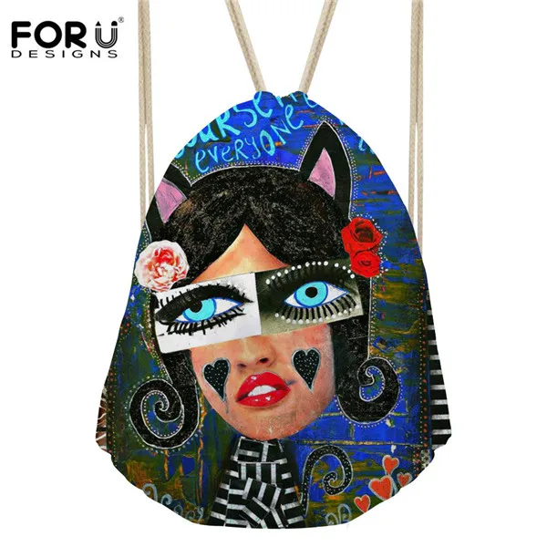 FORUDESIGNS/3D сумка со стягивающим шнурком и напечатанным текстом женский мини рюкзак для девочек модный комплект карман для Famale туристический подарок Mochila Deporte - Цвет: T0861Z3