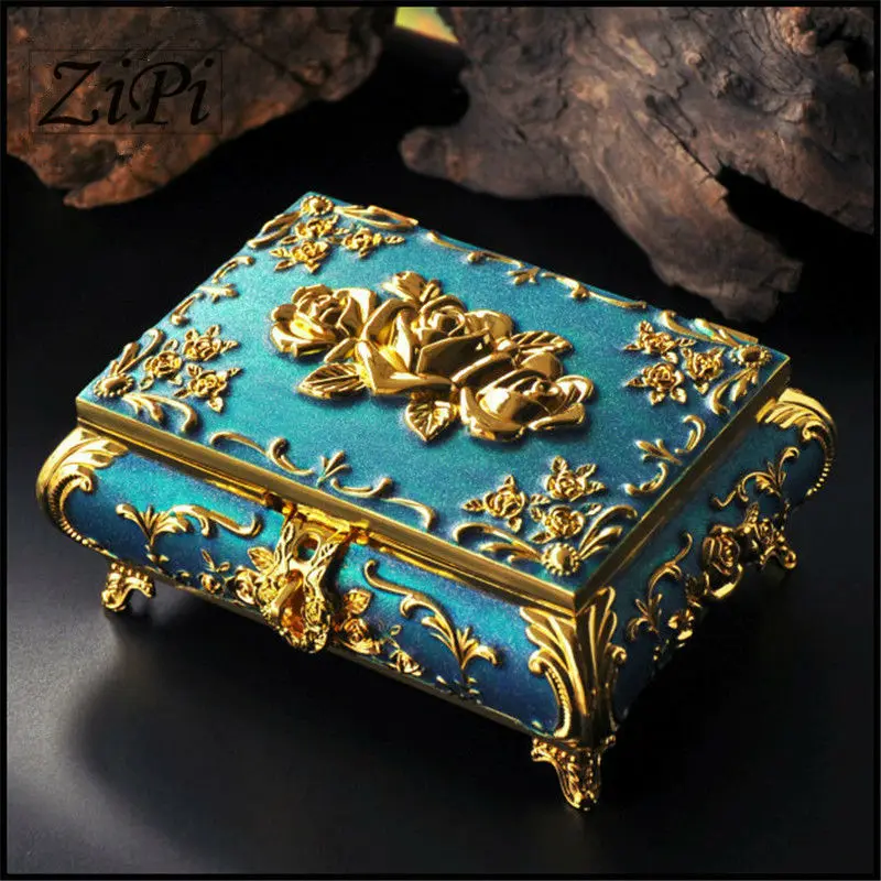 

New Metal Scrub with Mirror Large Jewelry Ring Box Cosmetic Ornament Box Retro European Princess Jewelry Box Gifts