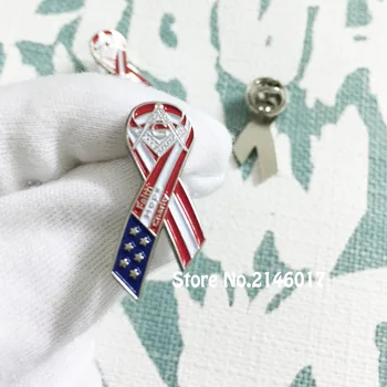 

10pcs Wholesale 27mm Tall US Flag Faith Hope Charity Masonic Lapel Pin Enamel Brooch Freemason Cancer Awareness Ribbon Badge