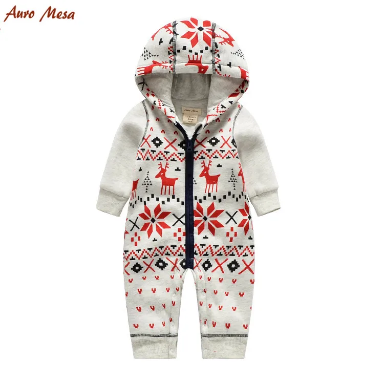 Auro Mesa Christmas Baby Romper Elk Print Jumpsuit Cotton Infant Coverall Outerwear Baby Boys Hooded one