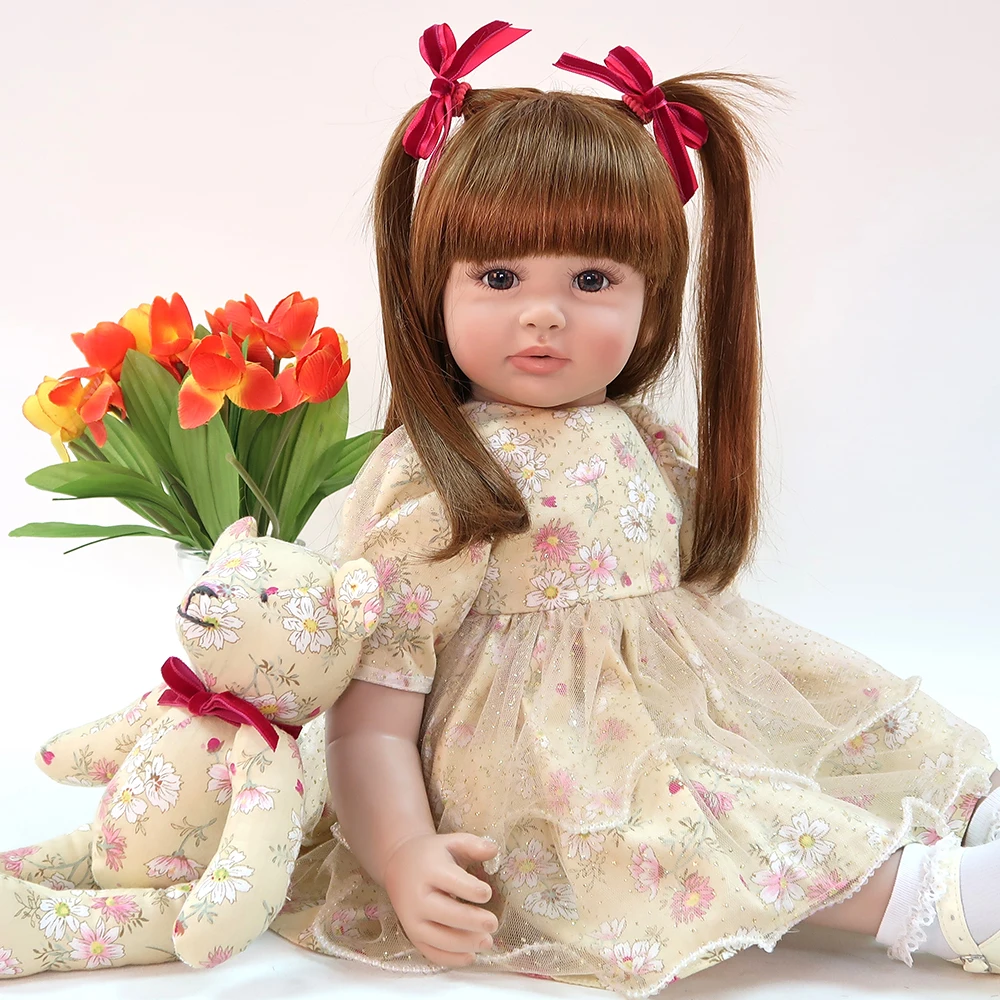 Мягкая Кукла Reborn Baby Doll длинные волосы принцесса девочка 24 дюйма Реалистичная 3/4