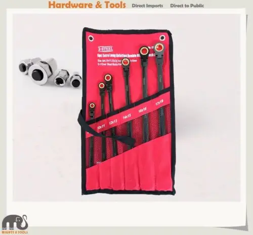 

6pc Extra Long Double Flexible Head Ratchet Ring Spanner with 4pc Adapter Free Gift