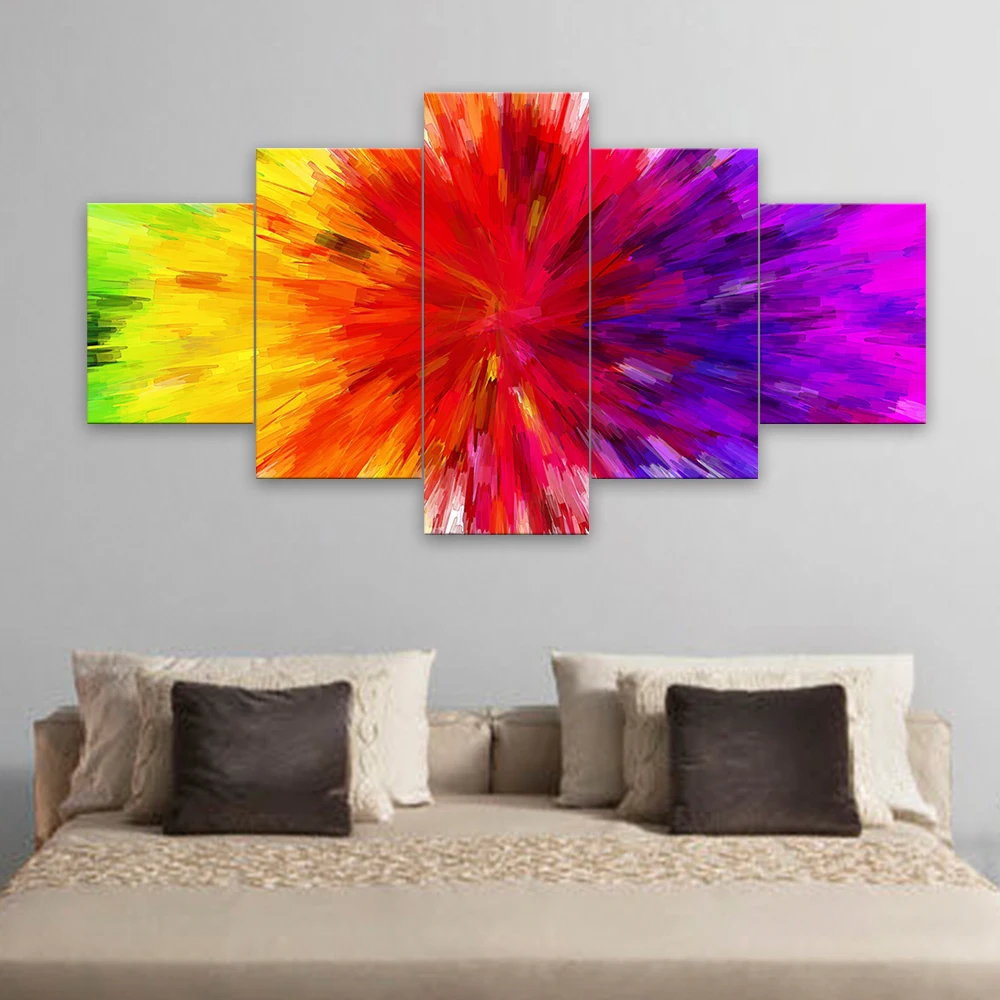 Unframed 5 Pcs Canvas Abstract Rainbow Colorful Painting Modern Wall