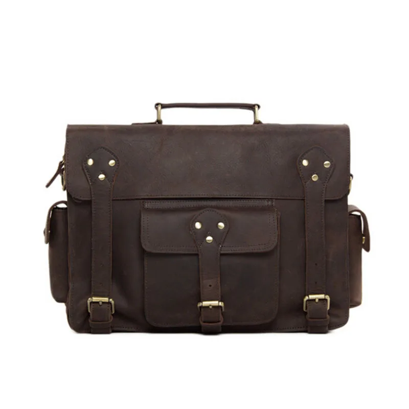 

ROCKCOW Men Briefcases Laptop Bag Vintage Style Cross Body Messenger Bag Cowhide Leather New Arrival 7200