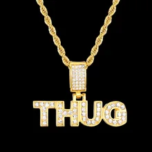 Letter THUG Pendant Gold Chain Necklace for Men Iced Out CZ Paved Hip Hop Jewelry Titanium Stainless Steel Dog Tag Male ZE002 цена Letter THUG Pendant Gold Chain Necklace for Men Iced Out CZ Paved Hip Hop Jewelry Titanium Stainless Steel Dog Tag Male ZE002 цены онлайн