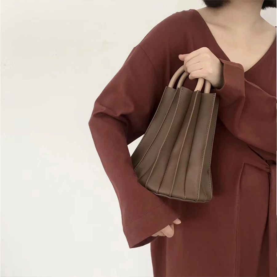 خمر ثلاثي الأبعاد مطوي دلو حقيبة خشبية حلقة أعلى مقبض حقيبة يد المرأة مصمم Crossbody أكياس مساء مخلب محفظة
