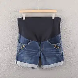 Летние джинсовые шорты для беременных для женщин Карманы Высокая талия джинсы средства ухода за мотоциклом живота брюки девочек AN88