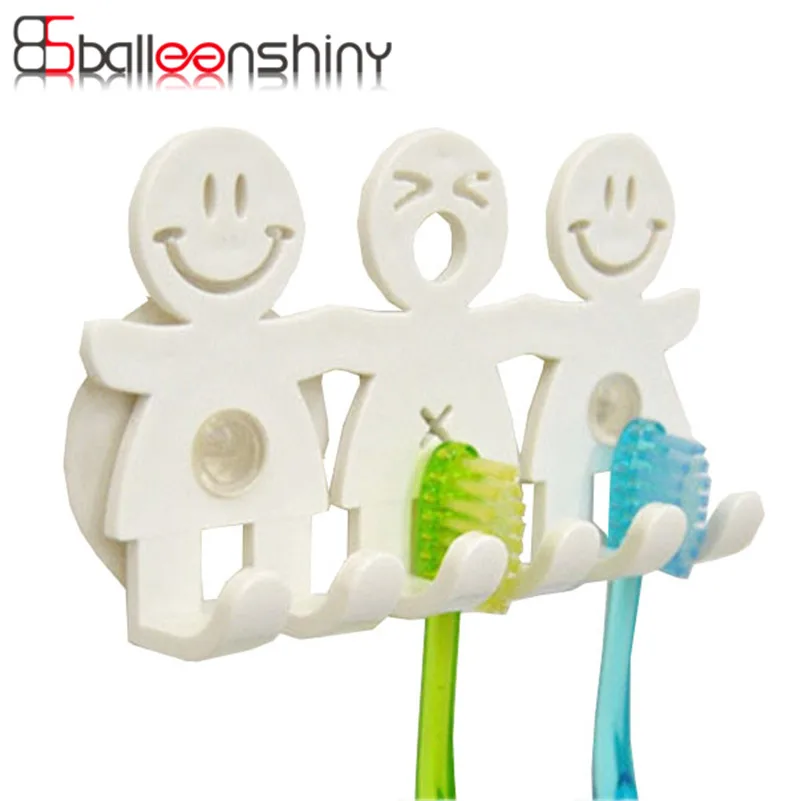 BalleenShiny Cute Cartoon Bathroom Kitchen Smiling Face Toothbrush Towel Storage Rack Sucker Hook Wall Organizer Holder