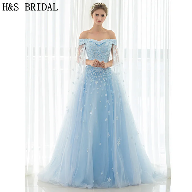 H S Schulterfrei Blau Lange Ballkleider Mit Schal Spitze Up Abendkleid Spitze Applique Kristall Perlen Perlen Gunstige Abendkleider Kleid Prom Dresses Blue Long Prom Dresseslong Prom Dresses Aliexpress