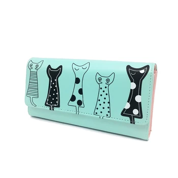 

2017 Fashion Women Long Leather Wallet New Europe Cat Cartoon Women Wallets Portable Clutch Card Holder Coin Wallet Female Purse