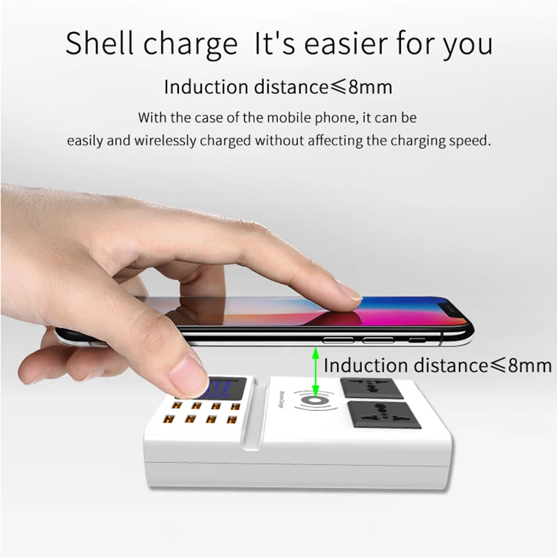  Qi Wireless Charger Charging Pad 8 Ports USB Smart Charger Led Display EU US UK Plug Power Socket S - 32860541738