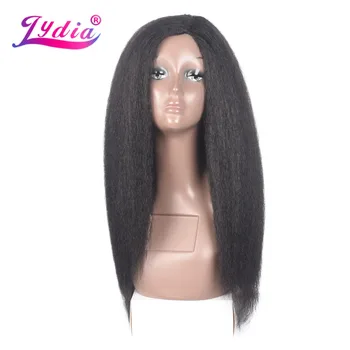 

Lydia Long Kinky Straight Synthetic Hair Wigs For African American Women Nature Black 16-24 Inch Kanekalon Afro Wig