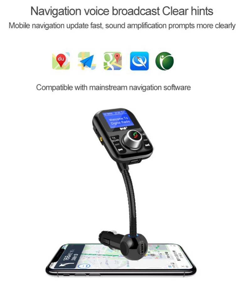 Цифровой DAB/DAB+ приемник MP3 проигрыватель TF зарядных порта USB для автомобиля Kit Bluetooth хэндс-фри ЖК-дисплей Дисплей антенна ЧМ-передатчика зарядки Порты