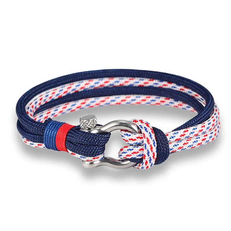 New Arrival Fashion Jewelry navy style Sport Camping Parachute cord Survival Bracelet Men with Stainless Steel Shackle Buckle