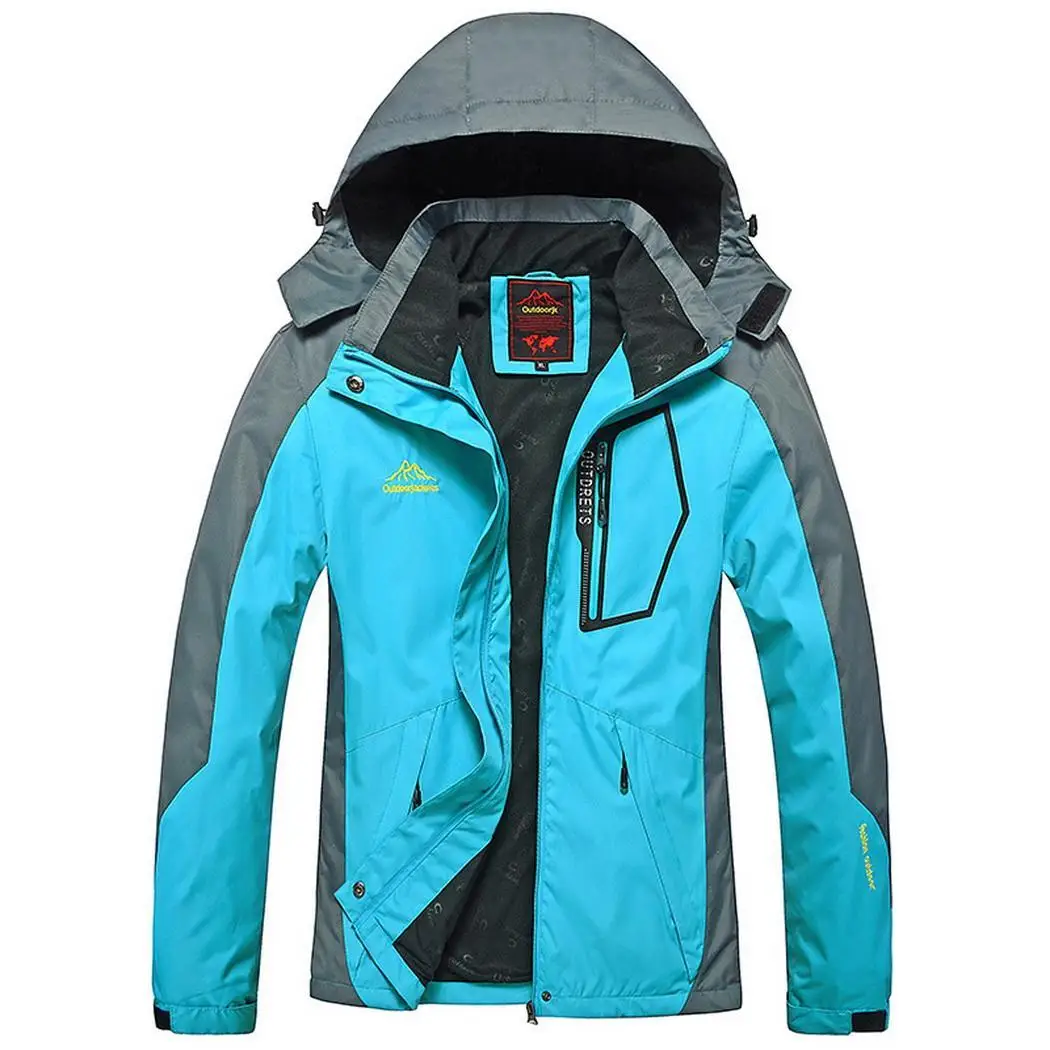 Женская Повседневная Водонепроницаемая Лыжная куртка в стиле пэчворк с карманом для катания на лыжах, все сезоны, с капюшоном, обычная ветрозащитная куртка - Цвет: blue