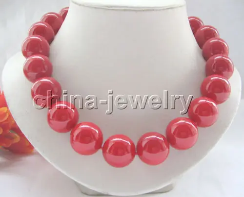 

FREE SHIPPING HOT sell new Style >>>> Beautiful 18" 20mm red perfect round south sea shell pearl necklace